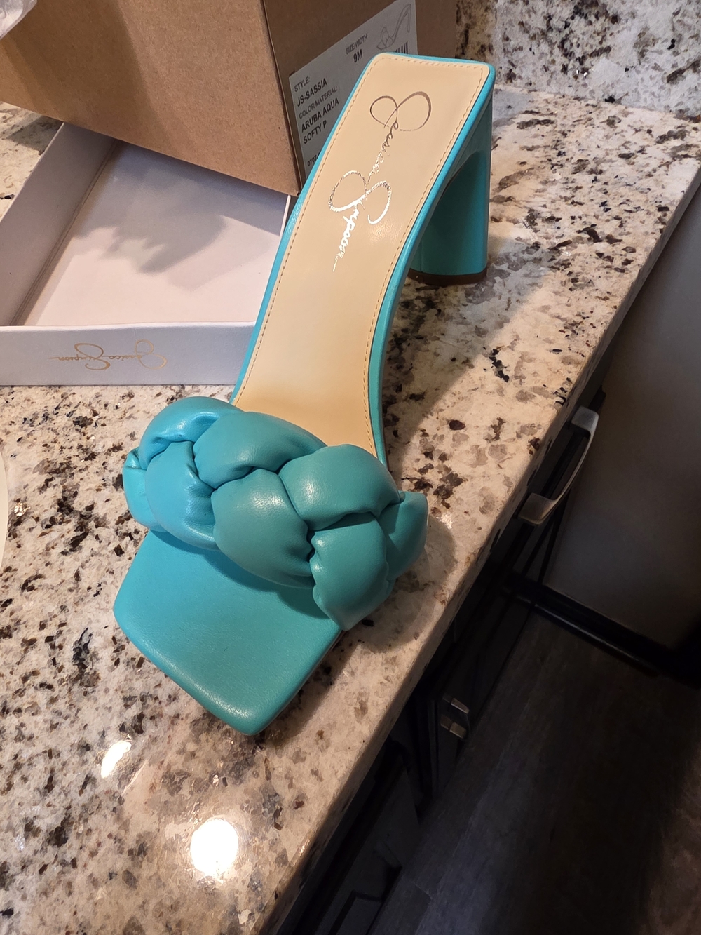 Jessica Simpson Aqua Braided Block Heel Slide